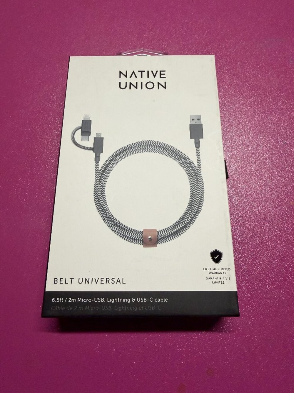 Native Union Belt Universal Zebra 6.5ft / 2m (USB-C/8 pin/Micro to USB-A Cable)